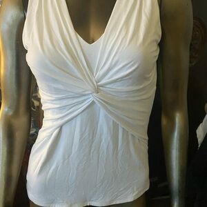 White House Black Market White Twist-Front V-Neck Tank